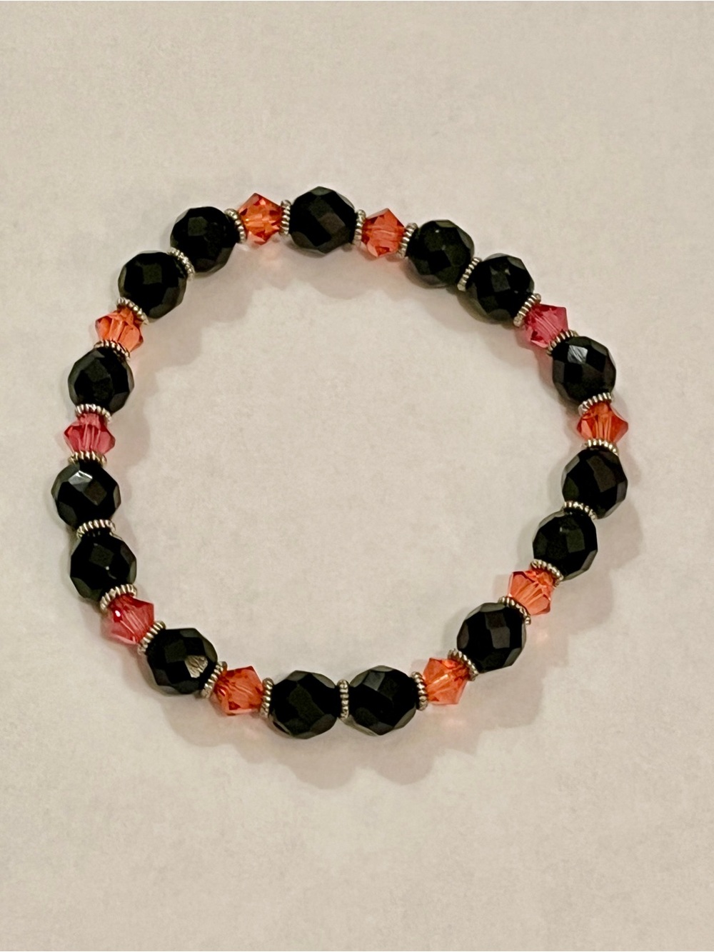 Black and Orange Crystal Beaded Stretch Bracelet